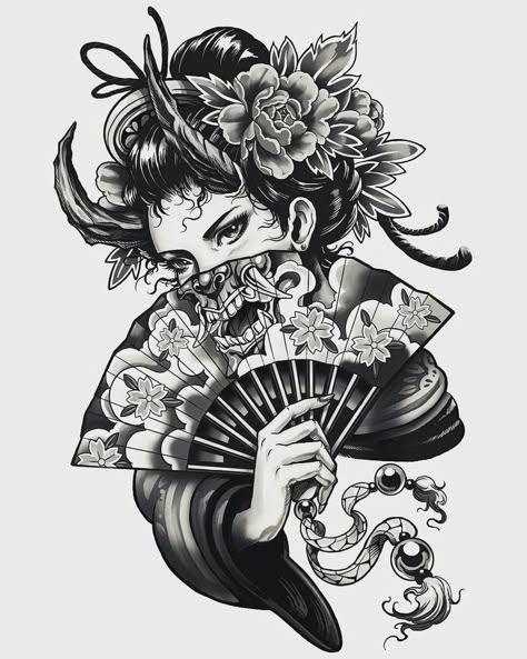 Tato Geisha, Japanese Geisha Tattoo, Geisha Tattoo Design, Oni Tattoo, Tattoo Wallpaper, Samurai Tattoo Design, Geisha Tattoo, Japan Tattoo Design, Japanese Sleeve Tattoos