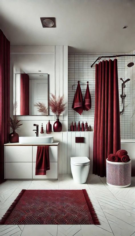 burgundy bathroom burgundy half bathroom ideas burgundy bathroom lighting ideas burgundy bathroom moody orange and burgundy bathroom burgundy bathroom paint burgundy bathroom suite burgundy bathroom unit burgundy bathroom rugs burgundy bathroom ideas burgundy bathroom aesthetic burgundy bathroom color schemes Burgundy Bathroom Ideas, Red Bathroom Ideas, Small Bathroom Upgrades, Bathroom Moody, Aesthetic Burgundy, Burgundy Bathroom, Burgundy Bedroom, Half Bathroom Ideas, Red Bathroom Decor