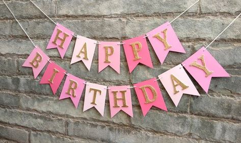 PINK & GOLD BIRTHDAY banner Birthday Banner Ideas, Gold Birthday Banner, Pink Gold Birthday, Diy Birthday Banner, Girl Products, Banner Pink, Simple Birthday Decorations, New Birthday, Gold Birthday Party