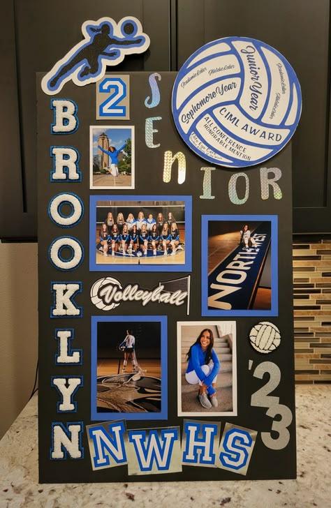 Poster Board Ideas Creative School, Senior Sport Poster Ideas, 8th Grade Volleyball Poster, Senior Posters Softball, Basketball Posters Senior Night, Senior Night Game Ideas, Senior Night Vball Posters, Volleyball Board Ideas, 8th Grade Night Posters Volleyball