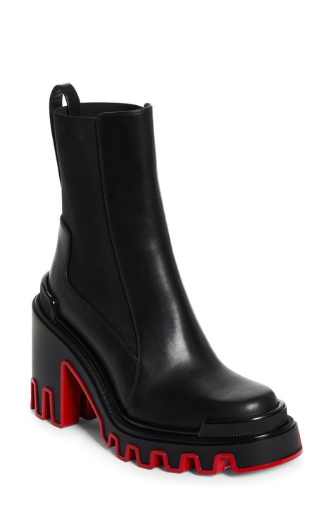 Christian Louboutin Marchacroche Dune Platform Chelsea Boot available at #Nordstrom Pink Nike Shoes, Chelsea Boot Women, Luxury Boots, Platform Chelsea Boots, Fab Shoes, Red Louboutin, Aim High, Fall Wardrobe Essentials, Red Lacquer