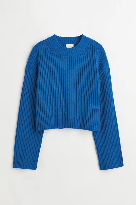 Ribbed Sweater - Bright blue - Ladies | H&M US 6 Bright Blue Sweater, Jazz Pants, Fall Winter Fashion Trends, Taupe Sweater, Winter Fashion Trends, Boxy Sweater, Winter Inspiration, Ribbed Knit Sweater, Blue Sweater