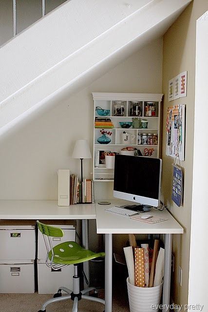 Under stairs office, White, Space utilization, Small workspace, Home office. Under Stairs Office, Family Rooms Ideas, Ideas Under The Stairs, Desk Under Stairs, Balcony Desk, Office Under Stairs, Stairs Office, Space Under Stairs, Office Corner