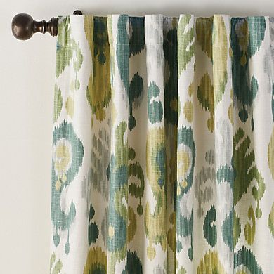 Andros Ikat Drapery Panel with Linen-Rayon Blend & Sun Protection Lining Blue And Green Curtains, Green Curtains Bedroom, Ikat Curtains, Closet Storage Systems, Chandelier Lamp Shades, Green Drapes, Bed Headboards, Green Ikat, Wooden Bar Stools