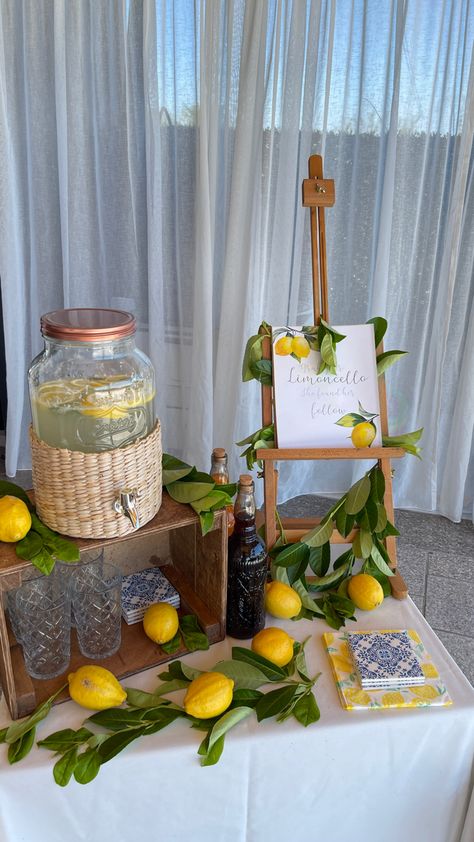 Positano Shower Theme, Bridal Shower Positano Theme, Italian Lemon Birthday Theme, Mediterranean Bridal Shower Decor, Positano Birthday Theme, Lemon Capri Theme Party, Amalfi Bridal Shower Ideas, Positano Themed Party, Meet Me In Positano Theme