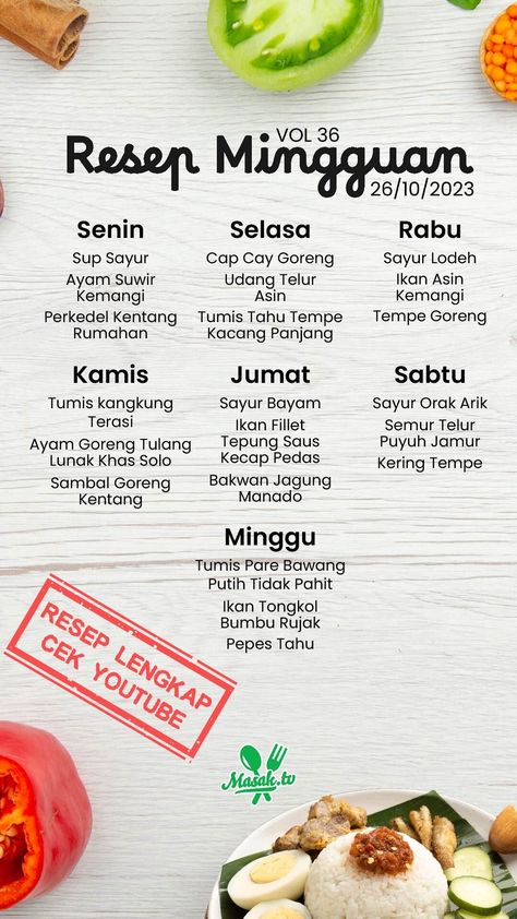 Yuk yuk yang mau coba berbagai resep yang cocok untuk keluarga bisa banget bikin masak dengan resep yang udah kita pilihin spesial buat kamu! Meal Planning Menus, Culinary Cooking, Berbuka Puasa, Healthy Food Menu, Resep Diet, Makanan Diet, Catering Menu, Healthy Homemade Recipes, Food Combining