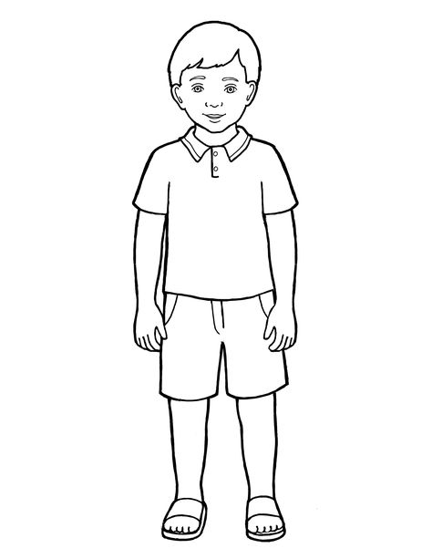 An illustration of a Primary-age boy standing, from the nursery manual Behold Your Little Ones (2008), page 43. Illustration Art Nouveau, Boy Sketch, Boy Coloring, Boy Illustration, Human Drawing, Boy Drawing, Coloring Pages For Boys, Boy Images