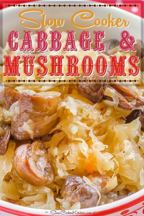 Crockpot Cabbage and Mushrooms | Slow Cooker Kitchen Crock Pot Cabbage Recipes, Cabbage And Mushrooms, Crockpot Mushrooms, Mushroom Slow Cooker, Cabin Meals, Cabbage Slow Cooker, Crockpot Cabbage, Keto Cabbage Recipe, Crockpot Cabbage Recipes