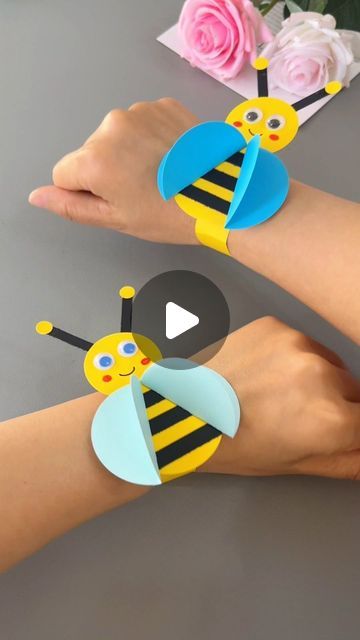 paper crafts creator on Instagram: "Title: "Celebrate Labor Day with a Small Handmade Little Bee Bracelet on May 1st! 🐝 #ParentChildHandicraft #ChildHandicraft #HandmadeDIY #51LaborDayHandmade"" Bee Art And Craft, Bumble Bees Craft, How To Make A Bee Craft, Bee Arts And Crafts, Craft For Preschoolers Easy, Bracelet Crafts For Kids, Insects Arts And Crafts For Kids, Bugs Crafts For Kids, Bracelet Craft