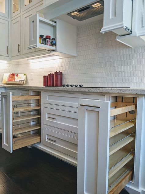 Bread Box Cabinet, Spice Rack Cabinet Pull Out, Pullout Cabinet, Pullout Storage, Kitchen Pullout, Mexico House Ideas, Double Wide Remodel, Kitchen Brick, Spice Rack Kitchen