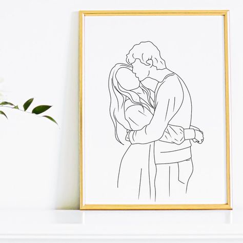 Couple Drawing Outline, Line Drawing Family, Line Art Family, Line Drawing Couple, Family Line Art, Fine Line Drawing, Couple Line Art, Drawing Family, Family Photo Christmas