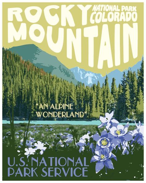 Rocky Mountain National Park Travel Poster Vintage National | Etsy Vintage National Park Posters, Colorado Posters, Rocky Mountain National Park Colorado, Dorm Posters, Nature Posters, National Park Posters, National Parks Trip, Style Travel, Vintage Poster Art