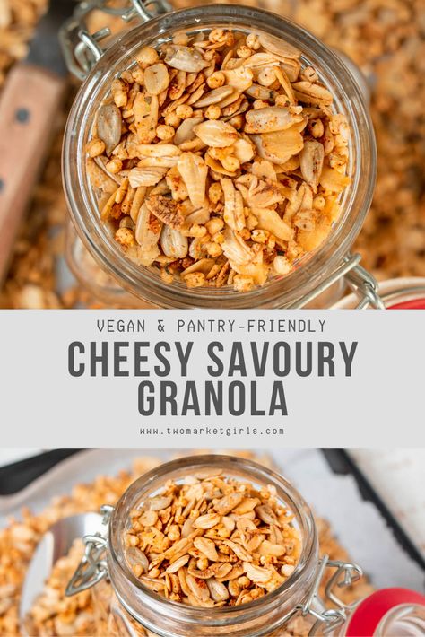 Savoury Granola, Granola Overnight Oats, Best Vegan Snacks, Savory Granola, Granola Snacks, Cheesy Crackers, Staple Recipes, Vegan Pantry, Healthy Granola Bars