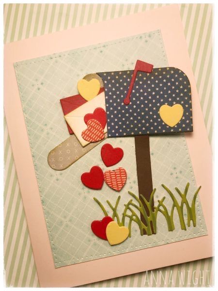 Card Mailbox, Grass Border, Lots Of Hearts, Valentine Mailbox, Valentines Illustration, Homemade Birthday Cards, Valentine Cards Handmade, Conversation Heart, Life On The Farm