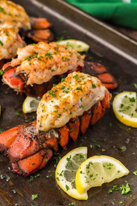 Super easy baked lobster tail made with a dash of butter and old bay comes together in the oven in only 15 minutes. Baked Lobster Tail Oven, Lobster Tails In Oven, Lobster Tail Oven, Baked Lobster Tail, Cook Lobster Tail, Lobster Tail Recipes, Broiled Lobster Tail, Easy Lobster Tail Recipe, Cook Lobster Tails