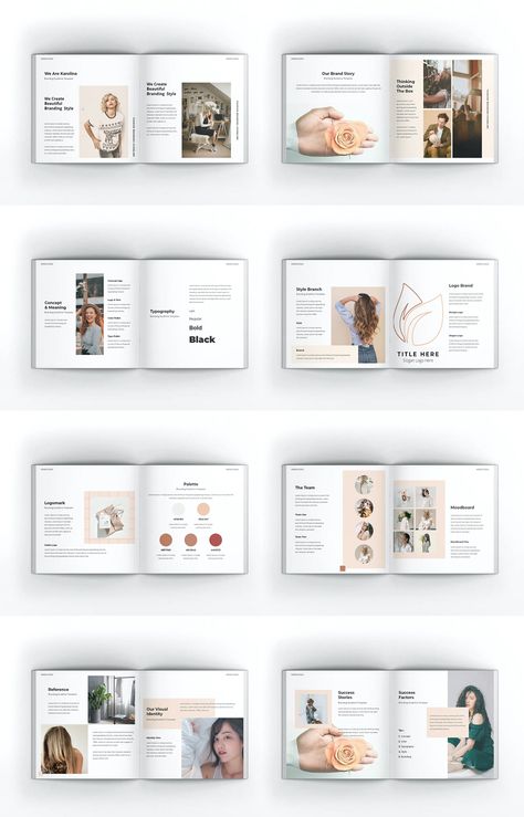 Branding Guideline Square Brochure Template InDesign INDD - 24 Pages. Square Book Layout Design, Square Book Layout, Brand Guidelines Design, Process Book, Brand Guidelines Template, Square Brochures, Company Brochure, Manual Book, Ebook Template