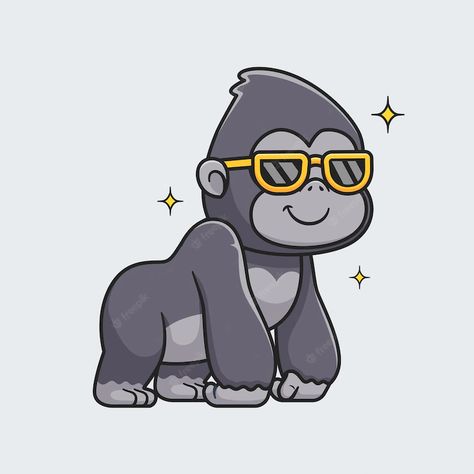 Cool Gorilla, Gorilla Illustration, Glasses Cartoon, Nature Icon, Gorilla Gorilla, Monkey Illustration, Gorillas Art, Turtle Drawing, Vector Icons Illustration