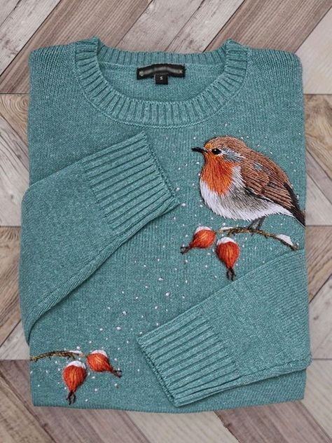 Swan Sweater, Berry Branch, Vintage Scotland, Nature Inspired Fashion, Green Knit Sweater, Cozy Knit Sweater, Fall Fabric, Sweater Gift, Happy Animals