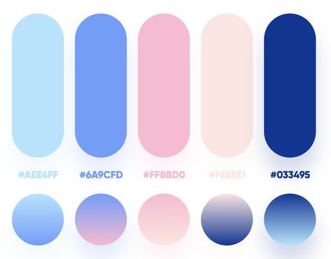 Colour Palette Gradient, Rainbow Gradient Color Palette, New Jeans Color Palette, Blue And Pink Branding Color Palette, Cmyk Color Palette Graphic Design, Gradient Pallete Color, Gradient Branding Design, Pink And Blue Colour Palette, Blue Pastel Color Palette