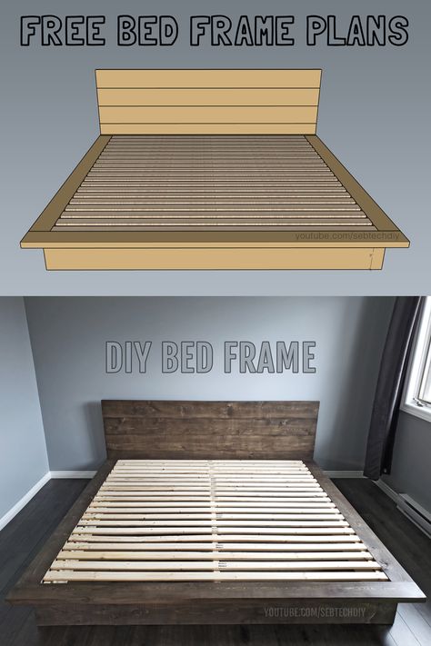 Bed Design Antique, Queen Bed Frame Plans, Diy Wooden Bed Frame, Build Your Own Bed Frame, Diy Queen Bed Frame, Diy Queen Bed, Decent Bed Design, Wooden Bed Frame Diy, Diy Bed Frame Plans