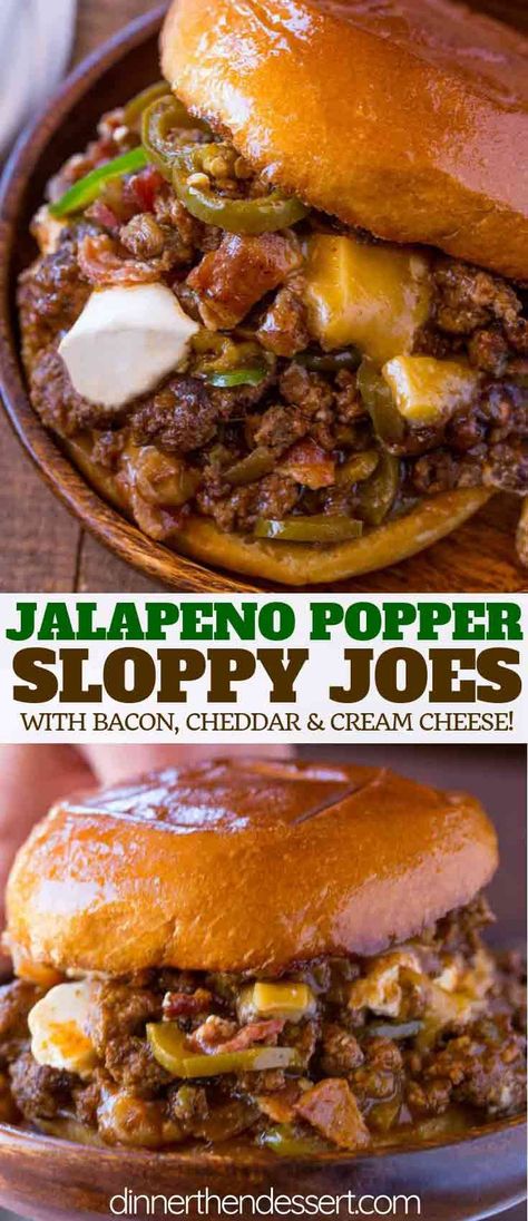 Jalapeno Popper Sloppy Joes are the PERFECT combo of spicy and cheesy just like a jalapeno popper, and ready in under 30 minutes! | #sloppyjoes #sloppyjoe #groundbeef #dinner #bacon #cheese #dinnerthendessert Sweet Sloppy Joe Recipe, Sloppy Joes Dinner, Sloppy Joe Recipes, Dinner Bacon, Steak Dinners, Beef Food Recipes, Jalapeno Popper Recipes, Poppers Recipe, 2024 Recipes