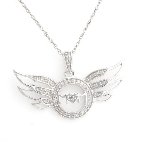 925 Sterling Silver Mom Angel Fether Wing White Diamond Pendant Necklace Q135  #AfinityJewelry #AngelPendant Mom Angel, Mom Pendant, Love Angel, Angel Wing Pendant, White Lab, Clasp Necklace, Fancy Diamonds, Love Hearts, Diamond Pendant Necklace