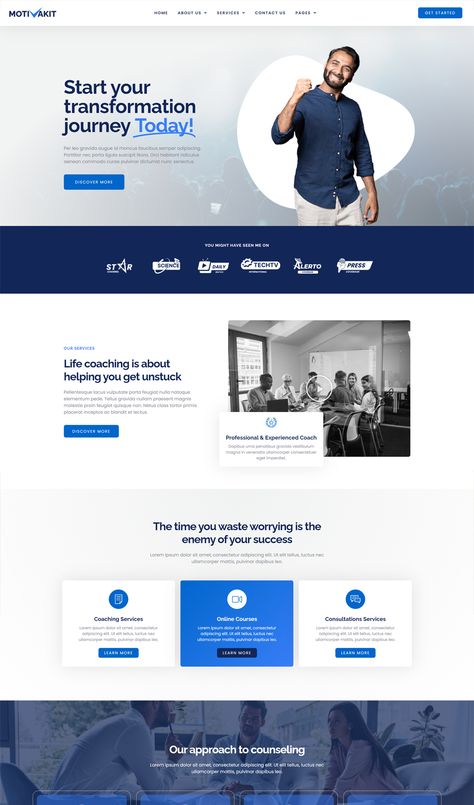 Life Coach & Motivator Elementor Template Kit Life Coach Landing Page, Marketing Consultant Website, Life Coaching Website Design, Life Coach Website Design, Coaching Website Design Inspiration, B2b Website Design, Web Developer Portfolio Website, Services Page Design, Coaching Website Design