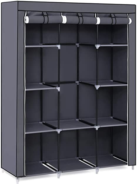 SONGMICS 51 Inch Portable Closet Wardrobe Storage Organizer with 10 Shelves, Quick and Easy to Assemble, Extra Space,51 x 17.8 x 65.8 Inch Grey URYG93G Bedroom Wardrobe Ideas, Folding Wardrobe, Make A Closet, Hanging Clothes Rail, Portable Wardrobe Closet, Portable Wardrobe, Resin Storage, Portable Closet, Closet Wardrobe