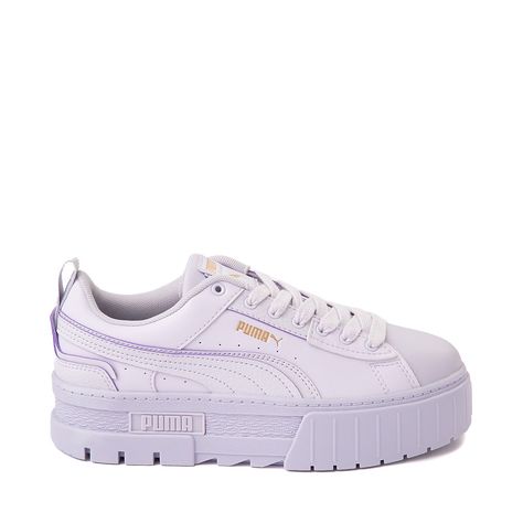 Womens PUMA Mayze UT Platform Athletic Shoe - Spring Lavender Monochrome | Journeys Purple Platform Sneakers, Puma Shoes For Women, Womens New Balance, Womens Puma, Modern Street Style, Purple Sneakers, Monochrome Fashion, New Balance Fresh Foam, Cream Shoes