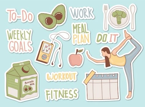 Health Stickers, Health Stickers Printable, Sport Stickers, Nutrition Stickers Aesthetic, Nutrition Stickers, Fitness Stickers, Nutritionist Sticker, Gym Vector, Gym Stickers Printable