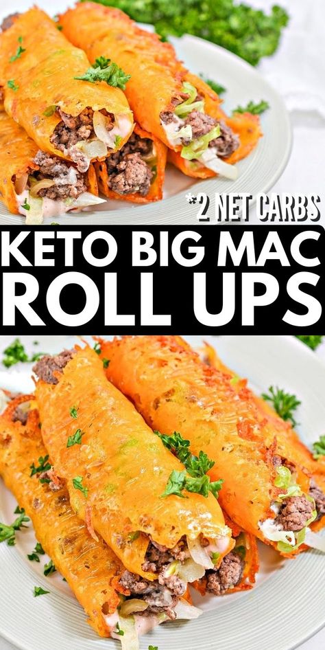 Keto Meat Roll Up, Big Mac Roll Up, Hamburger Roll Ups, Hamburger Meat Recipes Keto, Cheese Roll Ups Keto, Low Carb Hamburger Meat Recipes, Big Mac Keto, Keto Big Mac Casserole, Keto Big Mac Sauce