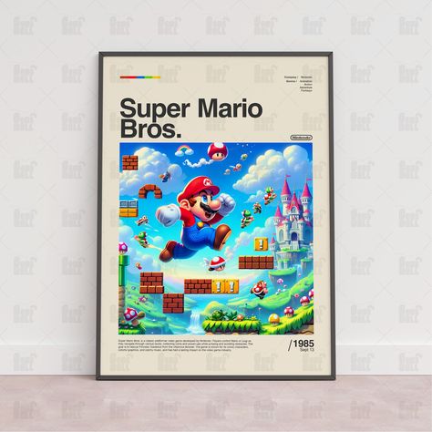 Gaming Room Artwork, Vintage Video Game Posters, Game Room Posters, Super Mario Bros Poster, Gaming Poster Design, Video Games Poster, Bowser's Fury, Gamer Wall Decor, Gamer Wall Art