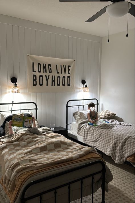 Long Live Boyhood Custom Canvas … curated on LTK Boys Shared Room Twin Beds, Twin Boy Toddler Room, Toddler Boy Shared Room Ideas, Twins Bedroom Ideas For Boys, Boys Room 2 Twin Beds, Brothers Shared Room, Boys Room Metal Bed, Boys Room Full Size Bed, Toddler Boys Bunk Beds Room Ideas