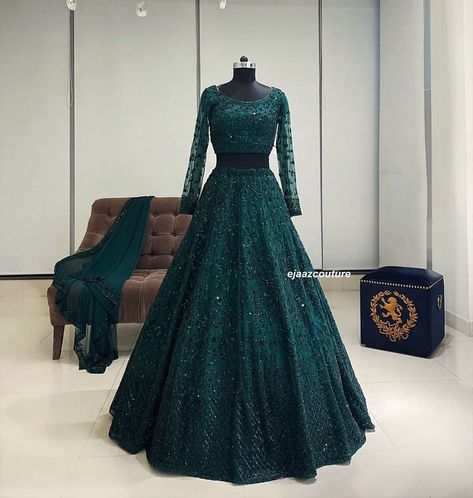 24.6k Likes, 138 Comments - Ejaaz Couture (@ejaazcouture) on Instagram: “Deep forest green hand embroidered lehenga set //…” Emerald Green Lehenga, Ejaaz Couture, Dark Green Lehenga, Beautiful Lehengas, Hair Down Styles, Green Lehenga Choli, Fashion Designer Dresses, Down Styles, Sarees South Indian