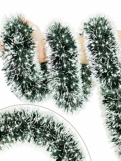 Non Traditional Christmas Tree, Garland For Christmas Tree, Garland For Christmas, White Tinsel, Green Tinsel, Outdoor Holiday Party, Christmas Tinsel, Christmas Garlands, Tinsel Garland