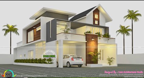 Fusion type home 2700 sq-ft - February 01, 2017 Modern Contemporary House Plans, Small Modern House Plans, Construction Repair, House Design Trends, Contemporary House Exterior, Modern Contemporary Homes, Modern Small House Design, Kerala House, Architectural Studio