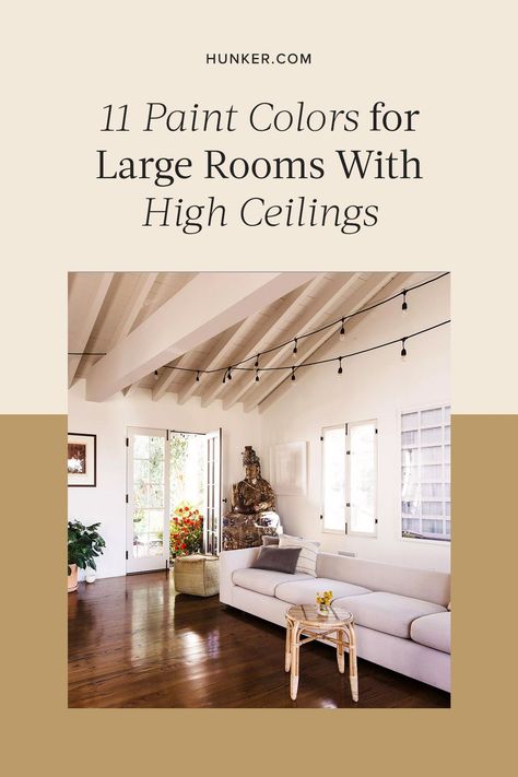 Here is How to Choose Paint Colors for a Large Room With a Vaulted Ceiling. #hunkerhome #paintcolorideas #tallceiling #vaultedceiling #vaultedceilingideas Vaulted Ceiling Living Room Open Concept, Formal Living Room Alternative, Colors For Rooms, Rooms With Vaulted Ceilings, Tall Ceiling Living Room, Vaulted Ceiling Beams, Cathedral Ceiling Living Room, Vaulted Ceiling Bedroom, Rooms With High Ceilings