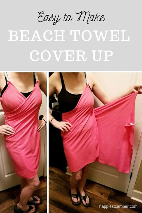 Step by step instructions for making an easy beach towel cover up. It's easy! Diy Beach Towel, Beach Dresses Diy, Towel Dress, Shirt Hacks, Dresses Diy, Diy Beach, Summer Sewing, Towel Wrap, Beach Diy