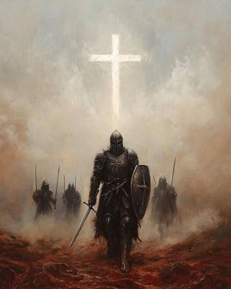 Armor Of God Painting, Dark Biblical Art, Warrior Of Christ, Templar Knight, 1366x768 Wallpaper Hd, Christian Soldiers, Biblical Artwork, Christ Is King, Medieval Artwork