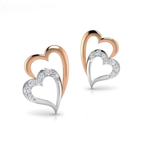 New 18k Yellow Gold Over Sterling Silver Double Heart Studs Romantic Wedding Earrings, Engagement Party Accessories, Writing Gifts, Engagement Party Wedding, Double Heart, Heart Studs, Small Earrings, Heart Earrings Studs, Earring Type