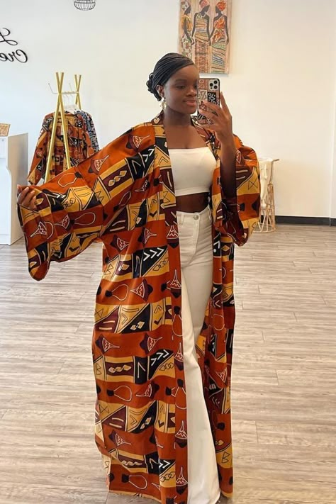 African Print Kimono Ankara Styles, Kimono Fashion Ankara, Ankara Kimono Outfit, Kimono Jacket Styles, Kimono Ankara Styles, Modern Kimono Fashion Outfits, Ankara Kimono Dress, Kimono Jacket Outfit, Ankara Kimono Style