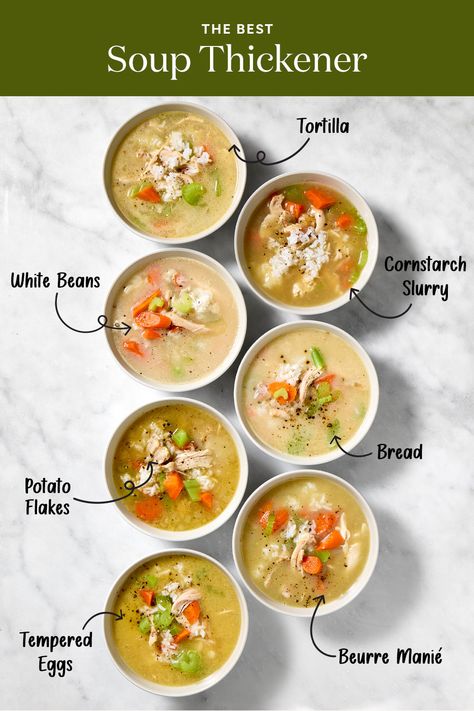 After testing 7 popular methods, we found the best way to thicken soup. Thicken Soup, Soups Chicken, Low Fat Diet Plan, How To Thicken Soup, Best Healthy Diet, Steak Potatoes, Chicken Tomato, Instant Potatoes, Egg Drop Soup