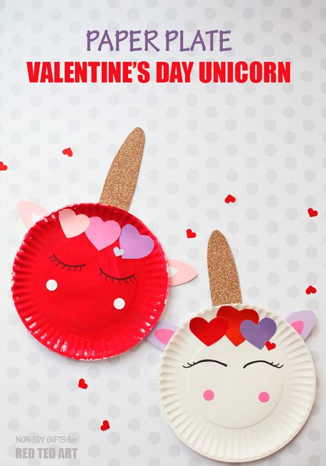 Easy Paper Plate Valentine's Unicorns for preschoolers. Quick and easy Valentine's Day Crafts for Preschool and toddlers. Cute Unicorn Craft for Valentines #Valentines #paperplates #preschool #unicorns Valentines Day Crafts For Preschoolers, Unicorn Crafts For Kids, Toddler Valentine Crafts, Art Videos For Kids, Unicorn Craft, February Crafts, Non Toy Gifts, Unicorn Valentine, Valentine's Day Crafts For Kids