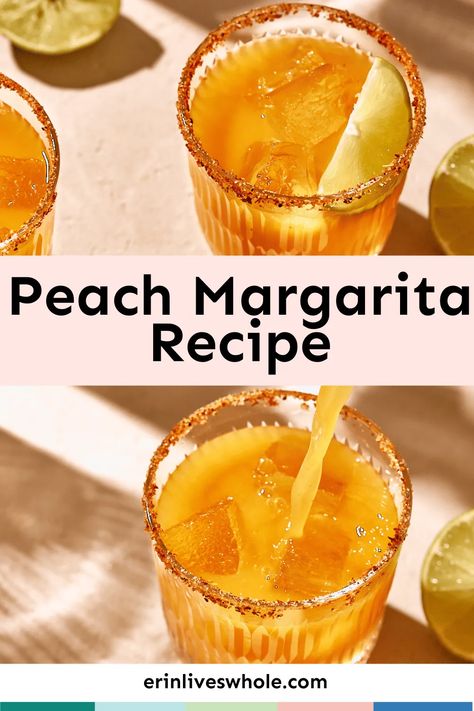 Peach Ranch Water, Peach Margarita Recipe, Watermelon Kombucha, Peach Margarita Recipes, Fruity Drink Recipes, Whole Recipes, Healthy High Protein Recipes, Flavored Tequila, Watermelon Margaritas