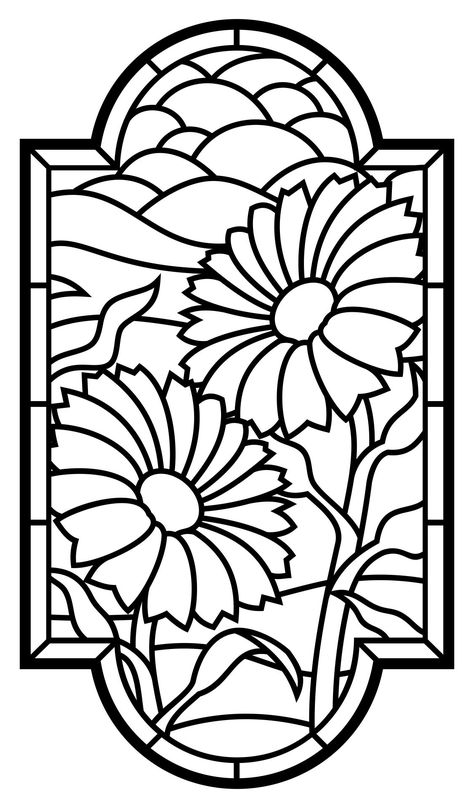 Stained Glass Coloring Pages, Free Mosaic Patterns, Glass Stencil, Sunflower Coloring Pages, Diy Stained Glass Window, Glass Painting Patterns, Stained Glass Patterns Free, Decor Flowers, Laser Cnc