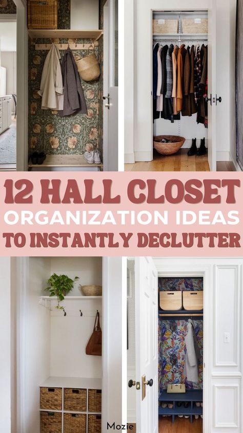 Turn your hall closet into something beautiful and functional for you, your roommates or your family! We're sharing 12 hall closet organization ideas that we've been obsessed with! Hall Closet Organization Ideas, Small Entry Closet, Entry Closet Makeover, Entry Closet Ideas, Entry Closet Organization, Coat Closet Storage, Hall Closet Organization, Small Apartment Closet, Small Closet Makeover