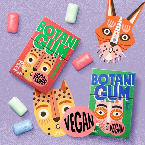 Botani Gum | Dieline - Design, Branding & Packaging Inspiration Bubble Gum Branding, Gum Packaging, Gum Brands, Snacks Packaging, Bubble Yum, Kids Packaging, Snack Packaging, Trendy Graphic Design, Naive Illustration