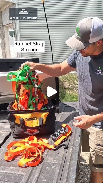 Rachet Strap Storage, Tie Down Strap Storage, Tool Truck Organization, How To Store Ratchet Straps, Doormat Storage Ideas, Tool Bag Organization Ideas, Ratchet Strap Storage Ideas, Tool Cart Organization, Truck Organization Ideas