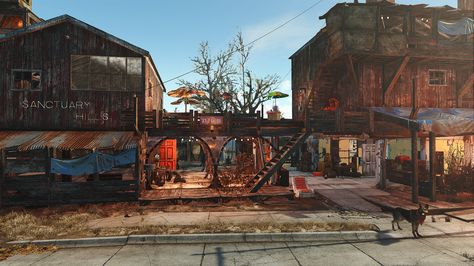 Sanctuary Hills - version 2 - Album on Imgur Fallout Settlement, Fallout 4 Settlement, Fallout 4 Settlement Ideas, Vault 111, Fallout 4 Mods, Post Apocalyptic Art, Fallout Game, Fallout Art, Fall Out 4