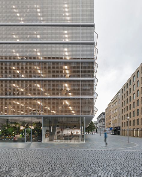 transparent grid façade completes parking house by malý chmel in czech republic Car Park Design, Parking Building, Natural Ventilation, Your Drawing, Parking Design, Building Facade, Parking Garage, Garage Design, Facade Architecture